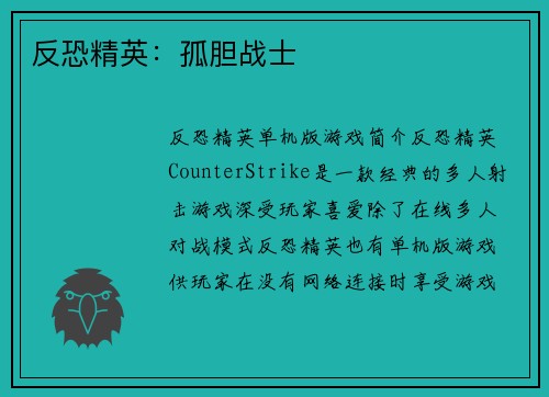反恐精英：孤胆战士